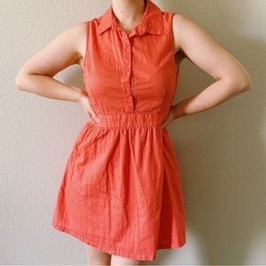 Retro 60s Like Coral Button Up Dress